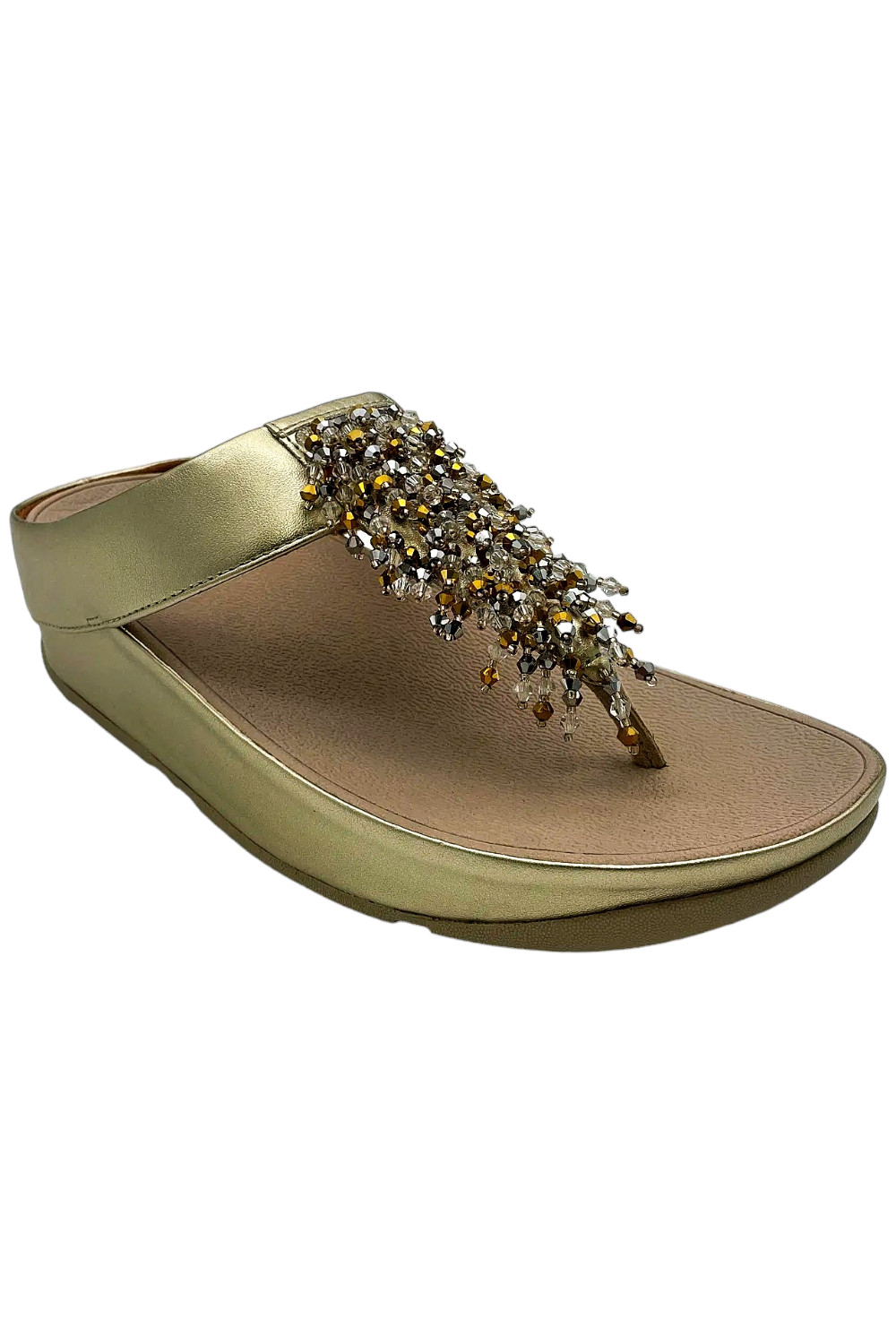 FitFlop Women's Rumba Beaded Toe-Post Sandals Platino Gold