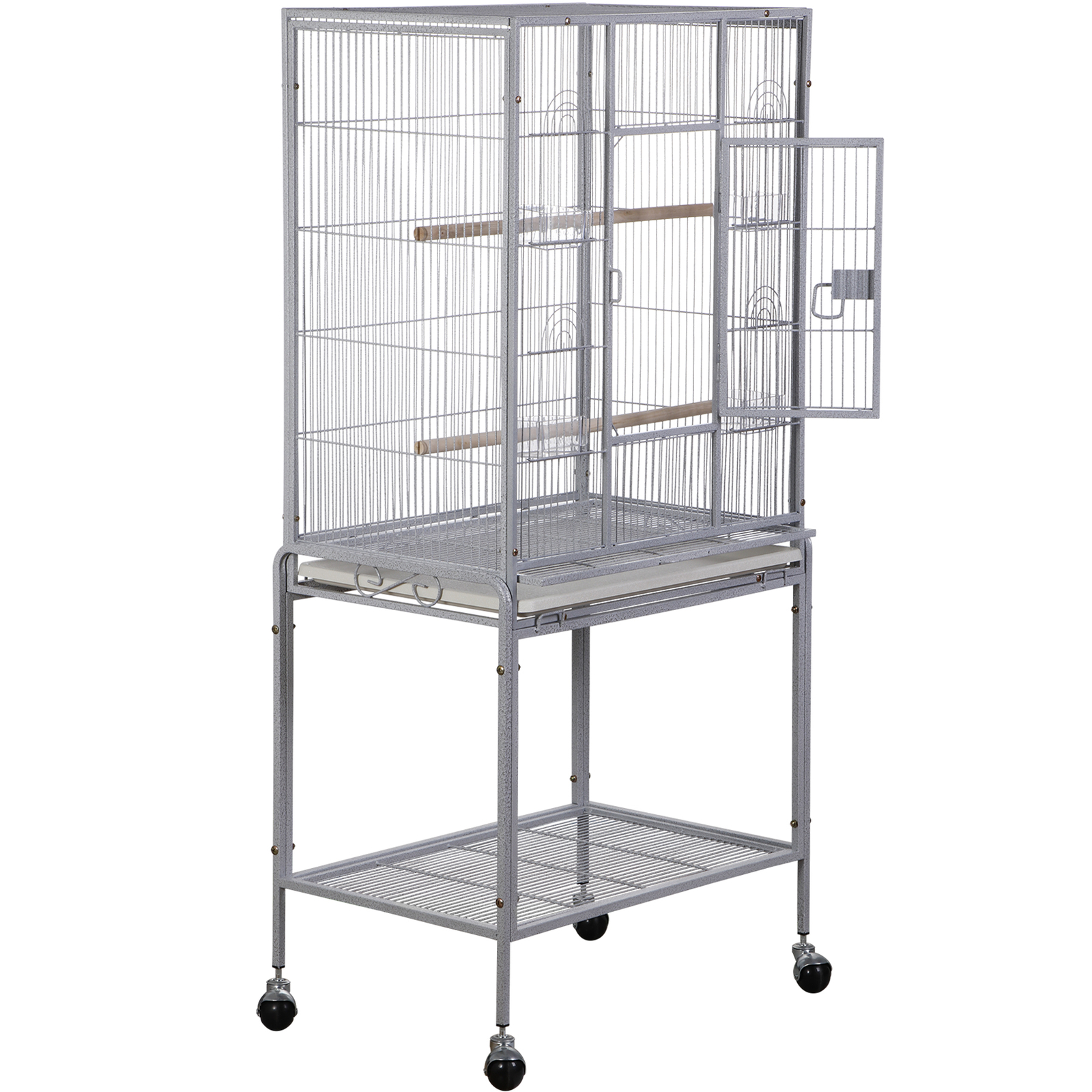 53 Inch Flight Bird Cage Large Parrot Cage Metal Wheels with Rolling Stand White