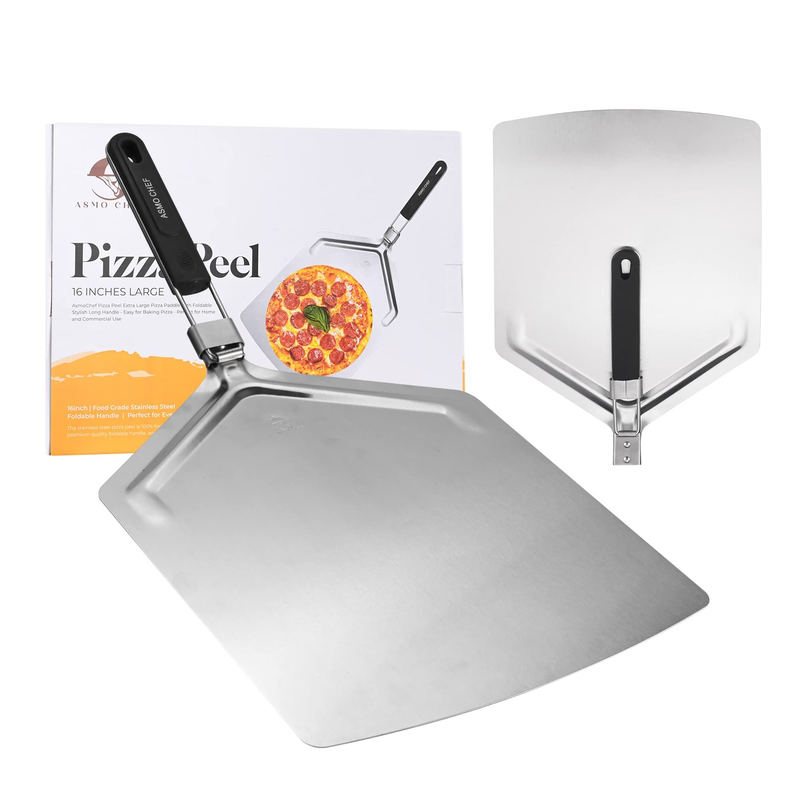 Pizza Peel 13”X16” Extra Large Paddle with Foldable Stylish Long Handle Easy