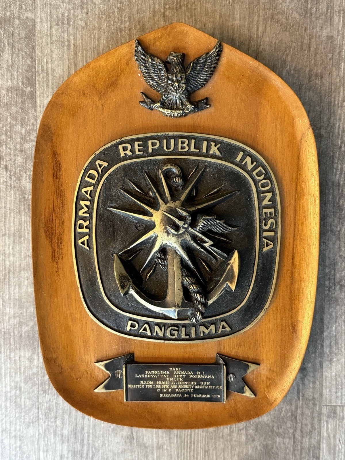 Indonesia Navy Presentation Plaque 1976 Adm. Rudy Poerwana
