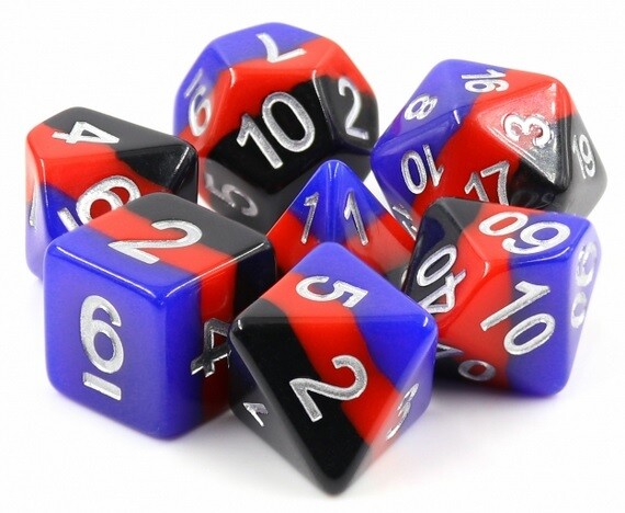 New 7 Piece Windsor Castle Polyhedral Dice Set with Blue 3 x 4 Velour Dice Bag