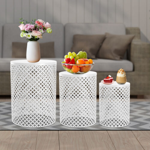 3pcs White Metal Frame Accent Table Modern Iron End Table Outdoor Side Table US