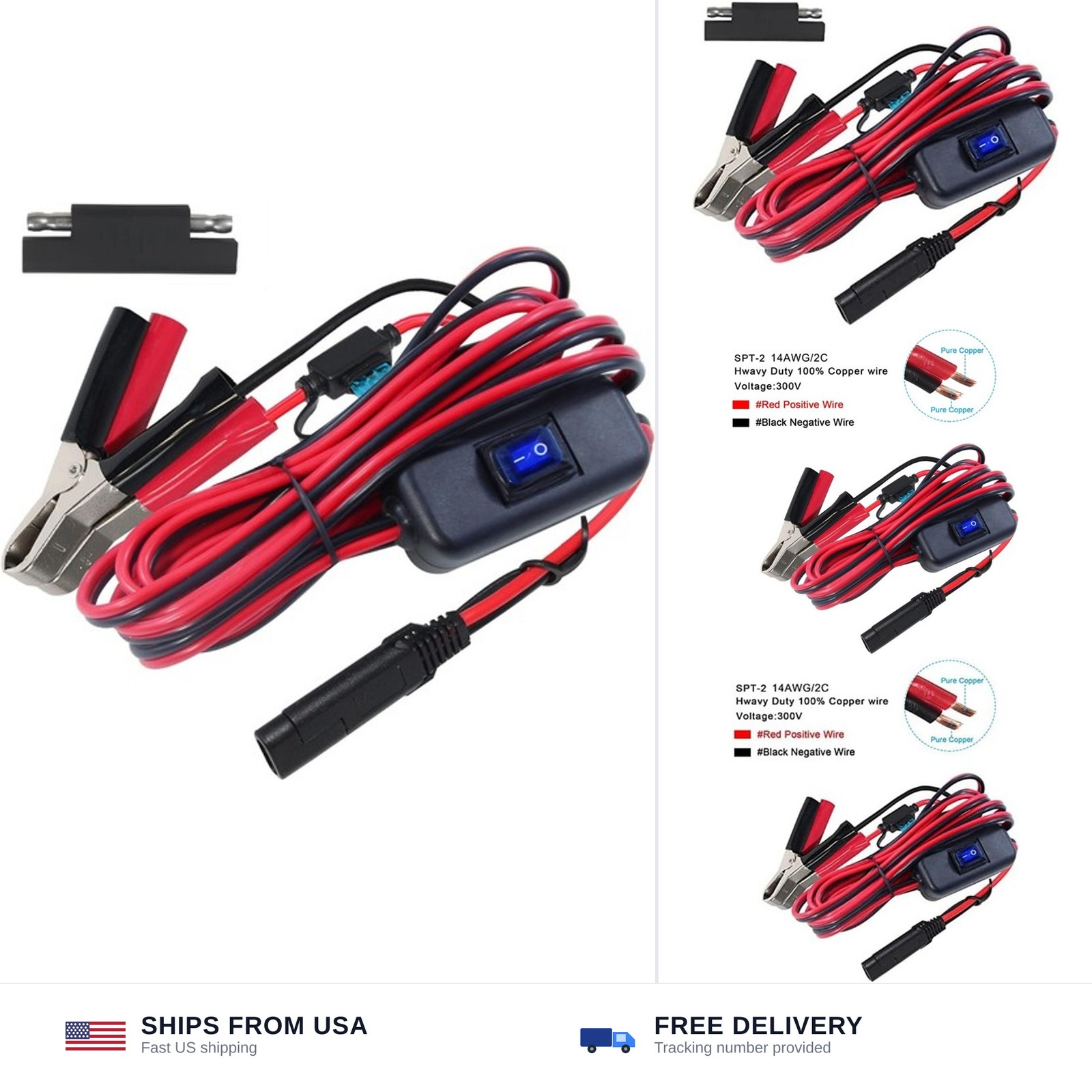SAE to Battery Alligator Clip - 12V SAE 2Pin Quick Disconnect Cable 10ft SAE ...