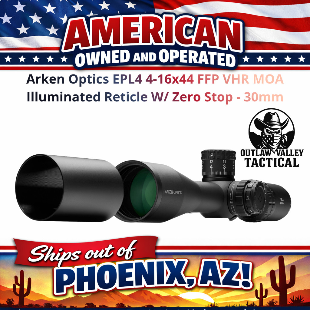 Arken Optics EPL4 4-16x44 FFP VHR MOA Illuminated Reticle with Zero Stop - 30mm