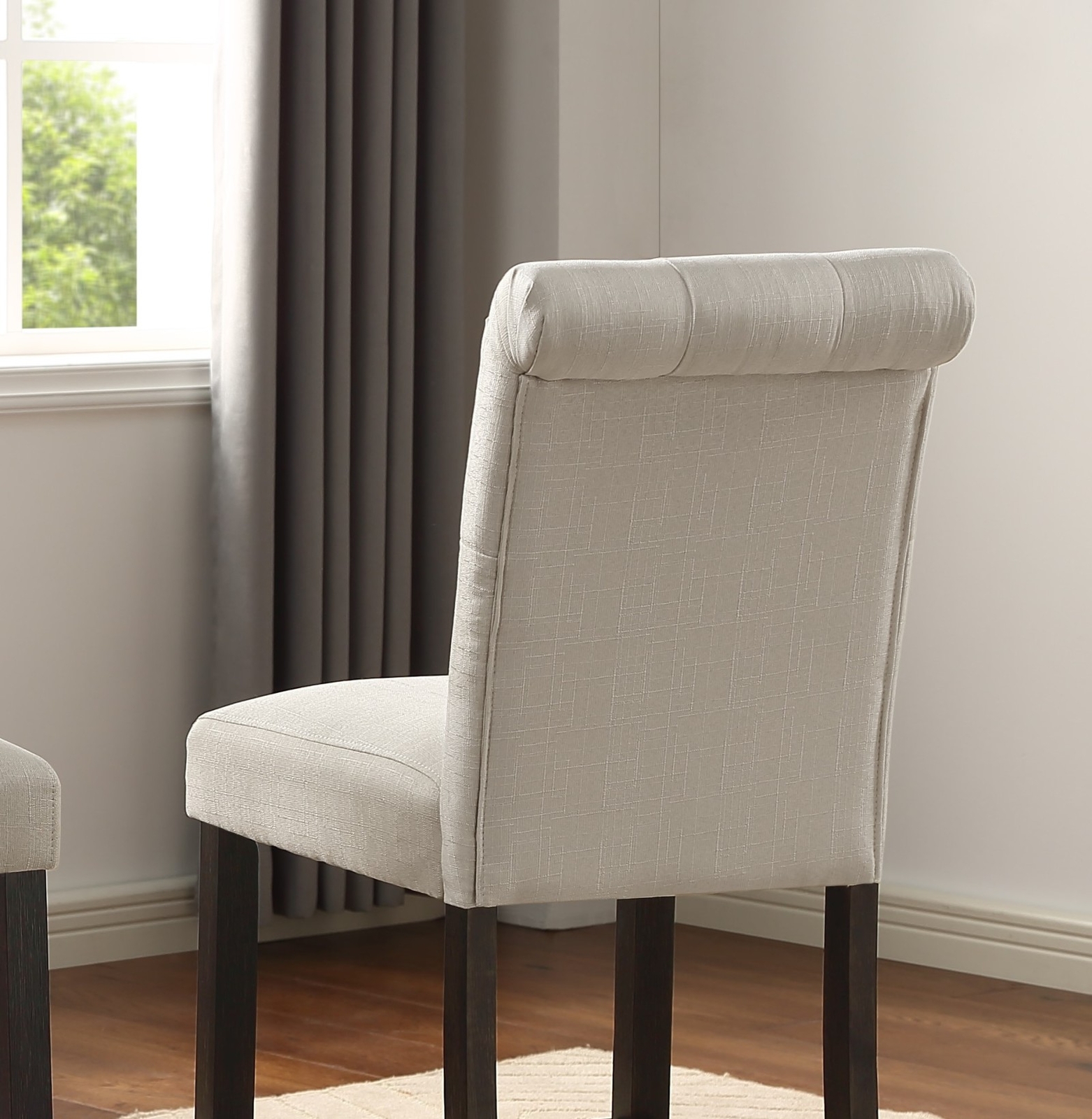 2pcs Solid Wood Tufted Counter Height Stool Chair w/Padded&Button Tufted Tan