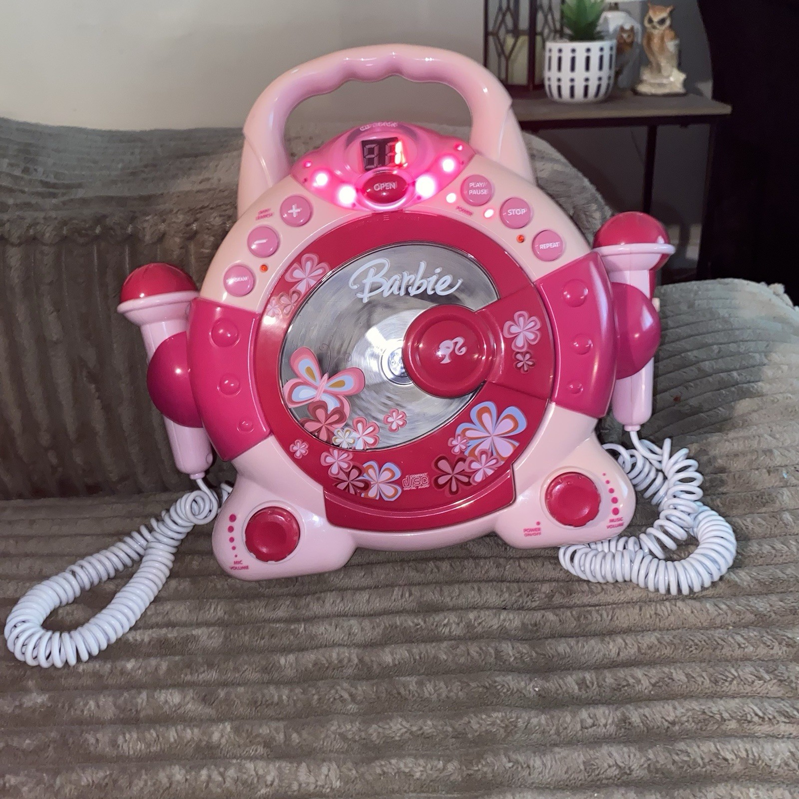 Vintage Barbie Karaoke CD Player Dual Microphones Tested Working BAR504 Pink EUC