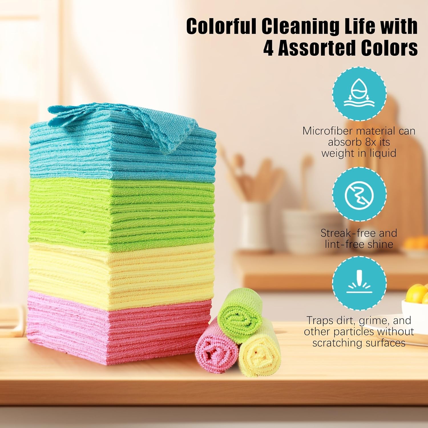 MOONQUEEN 12 Pack Microfiber Cleaning Cloth - Reusable Cleaning Rag, Fast Drying