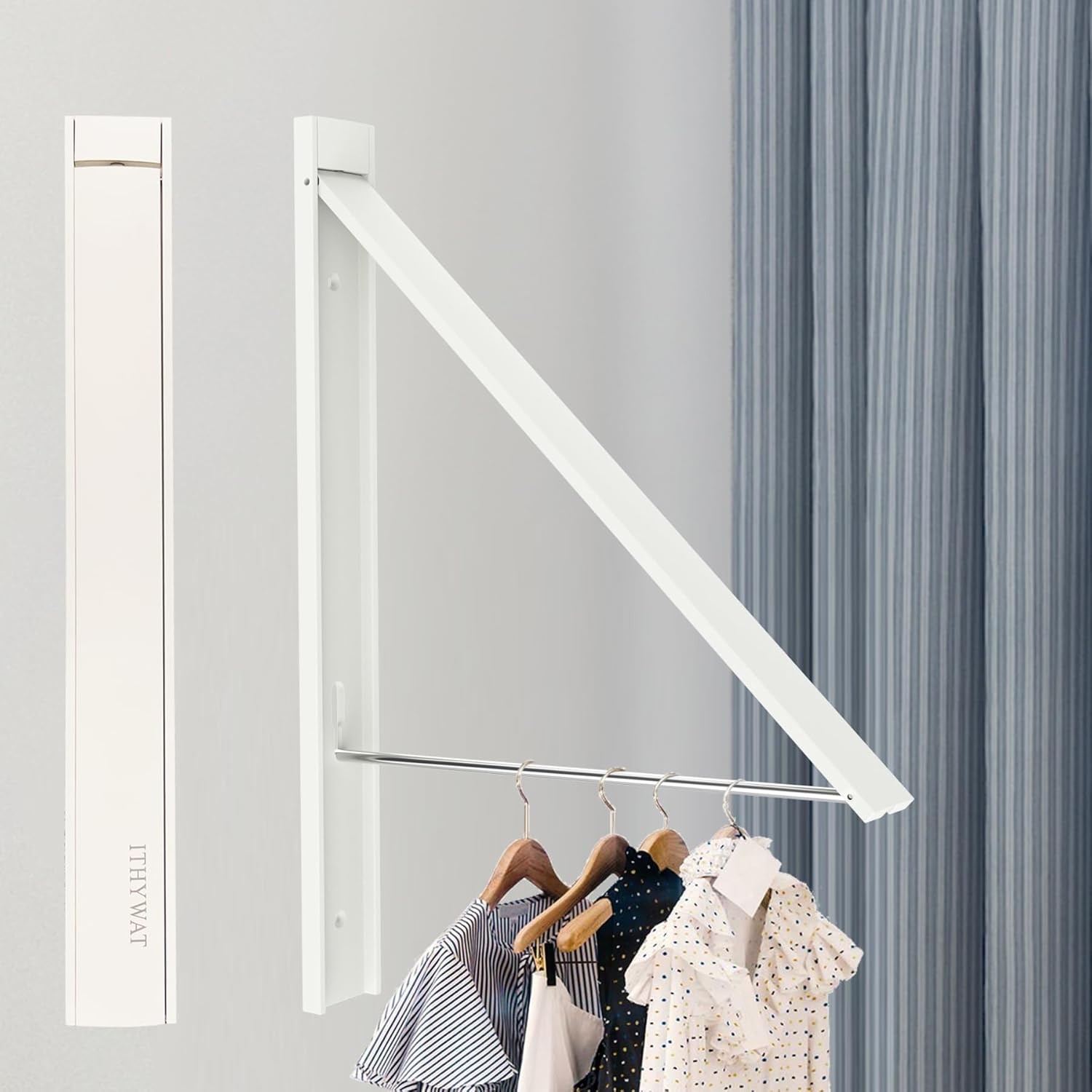 Retractable Clothes Drying Rack，Space Saver Wall Mounted Folding Hanger for La
