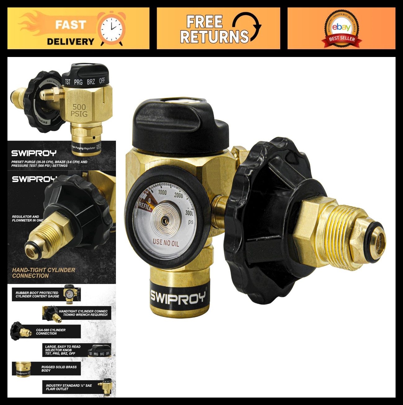Nitrogen Purging Regulator for Welding & Industrial Use - Adjustable Pressure Co