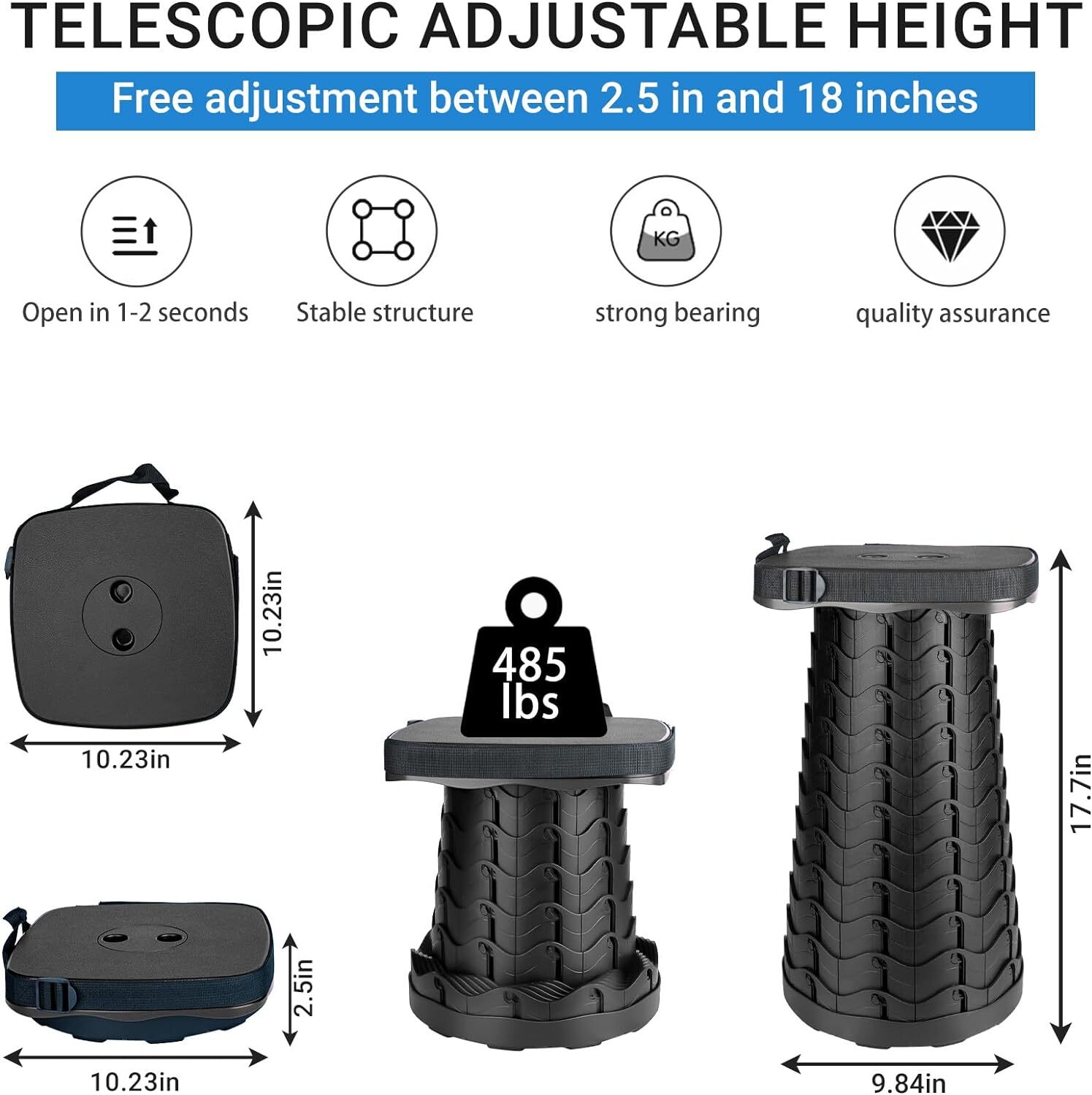 Portable Folding Stool, Upgrade Square Collapsible Stools for Adults Heavy Duty