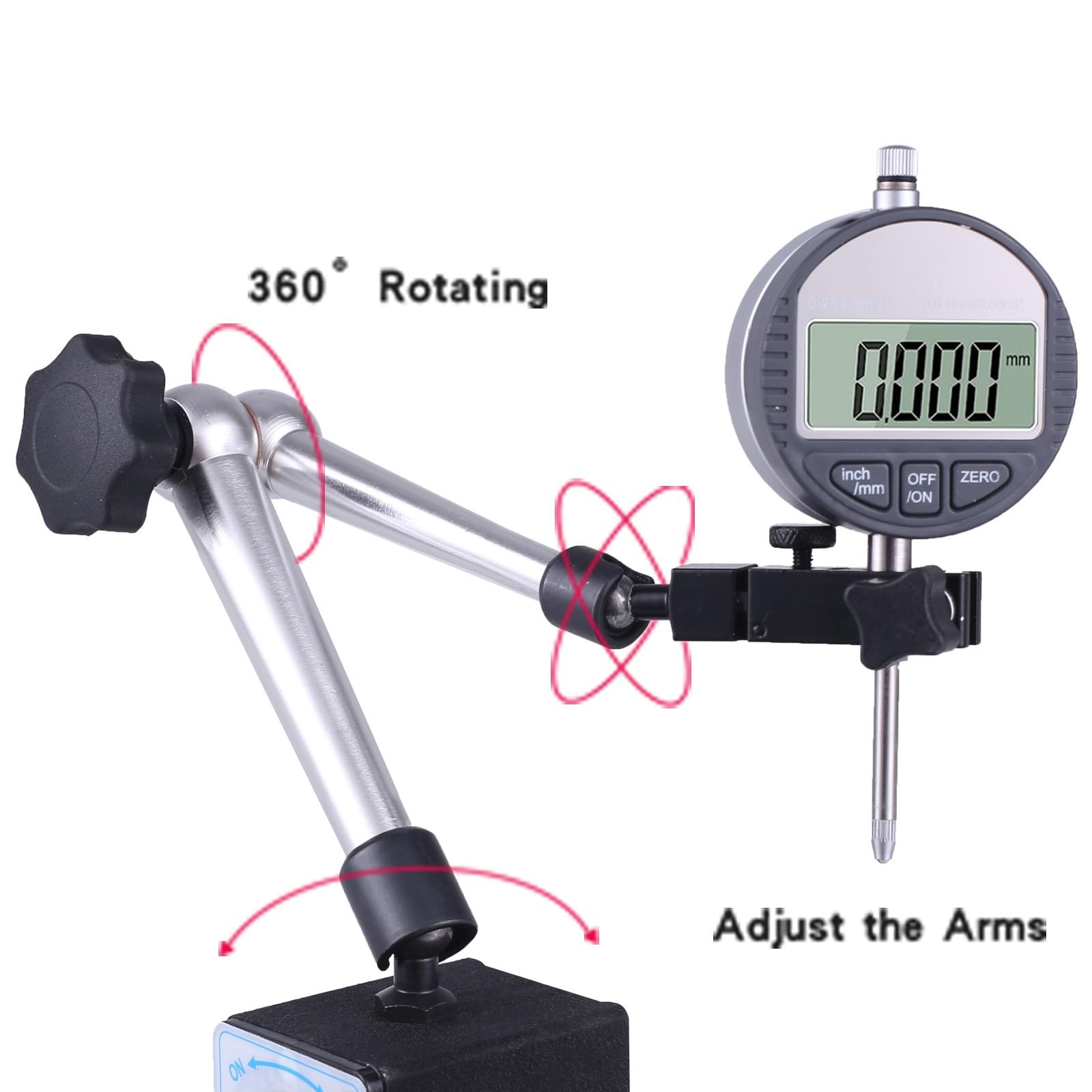 Industrial Magnetic Base Stand for Digital Dial Indicator, Quick Release, Three