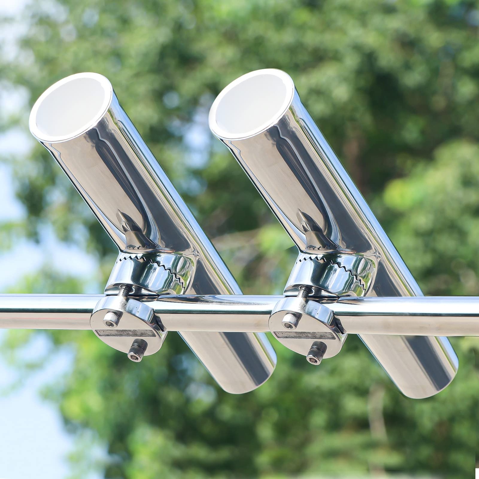 2PCS Tournament Style Boat Fishing Rod Holders, 316 Stainless Steel Silver
