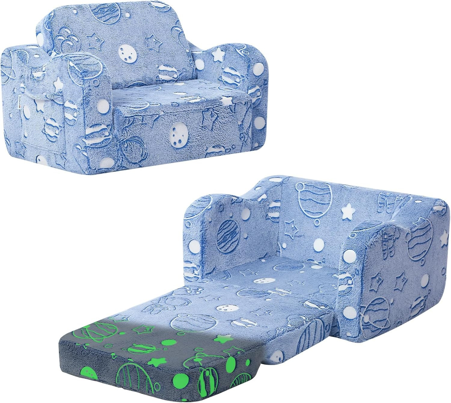 Toddler Glow-in-the-Dark Astronaut Sofa Bed 2-in-1 Fold-Out Lounger 1-3