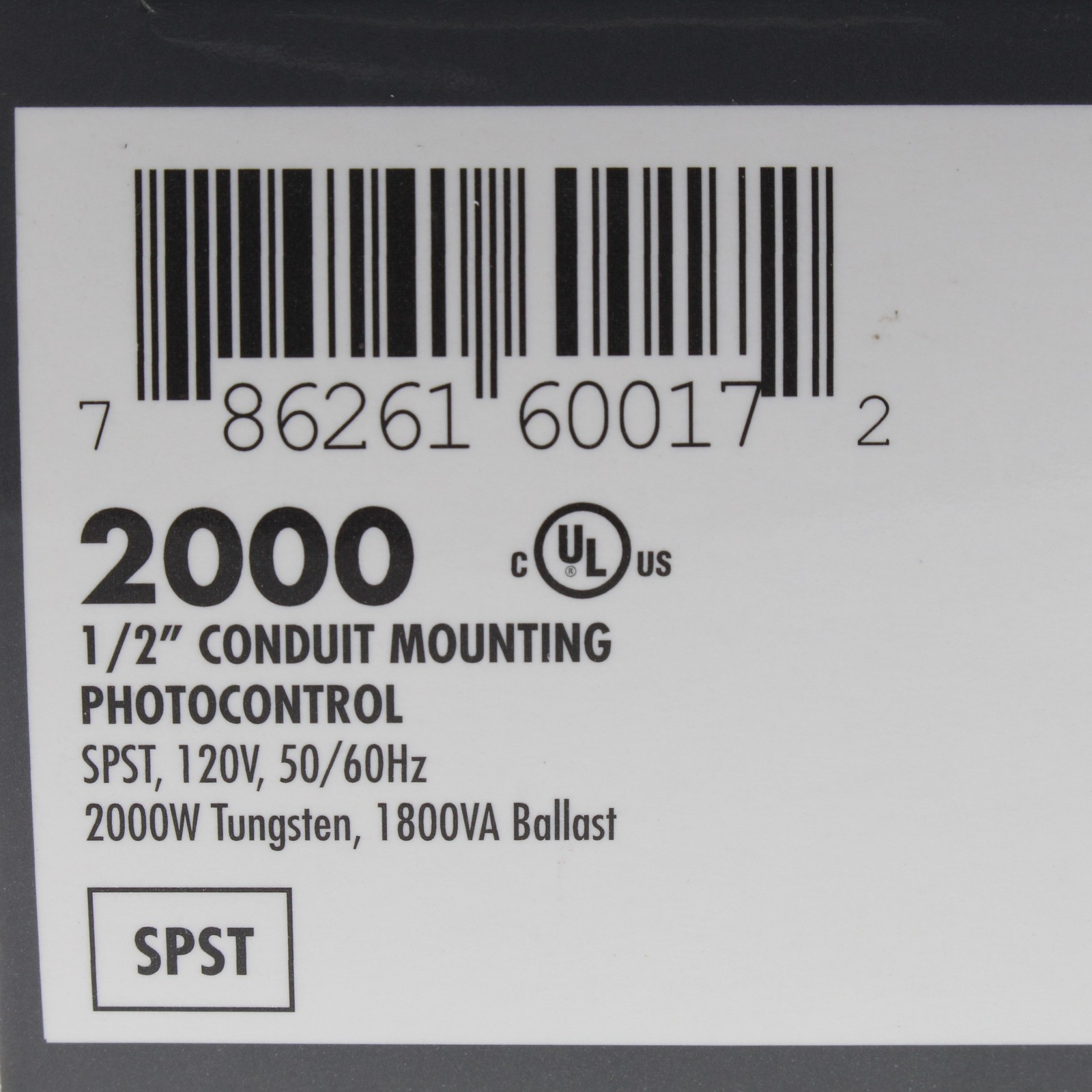Tork 2000 SPST 2000W Photocontrol 1/2" Conduit Mounting 120V 50/60Hz Tungsten