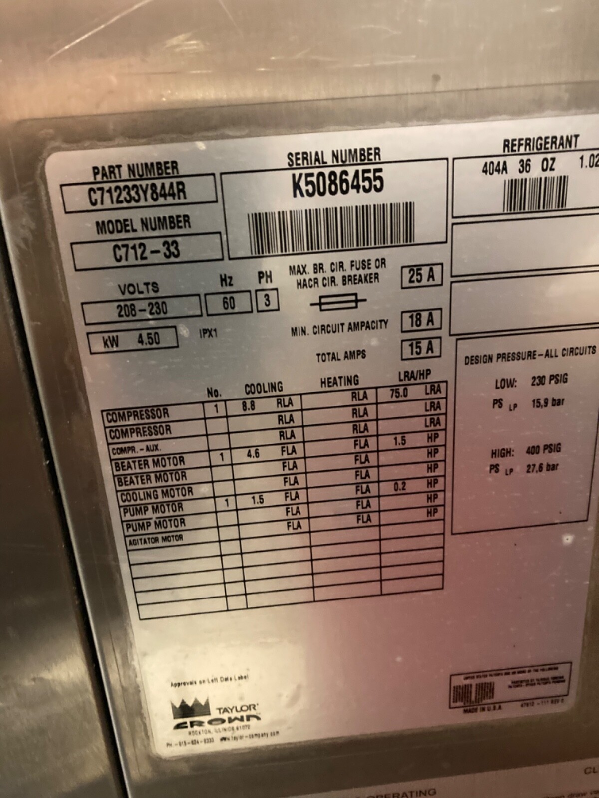 Taylor Soft Serve Freezer Twist - $7500