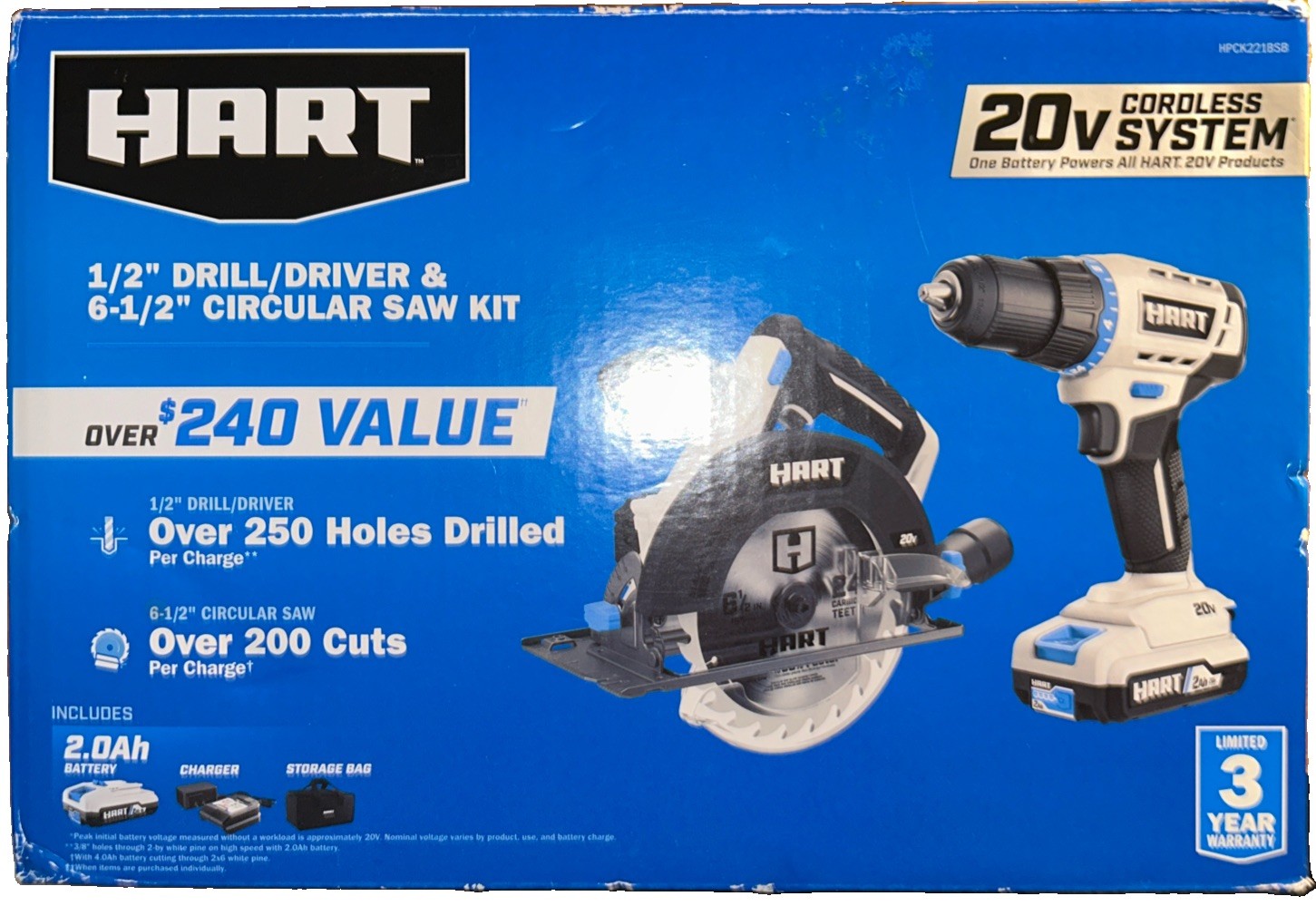 Hart Drill & Circular Saw 20V Combo Kit HPCK221BSB 2 Batteries,Charger,BLADE,Bag
