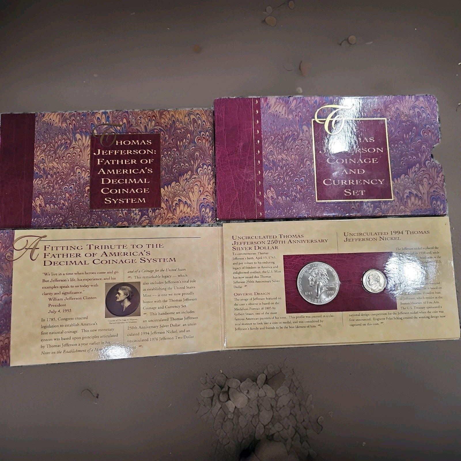 Thomas Jefferson Coinage and Currency Set $2 Note Silver Dollar Coin & Nickel P1