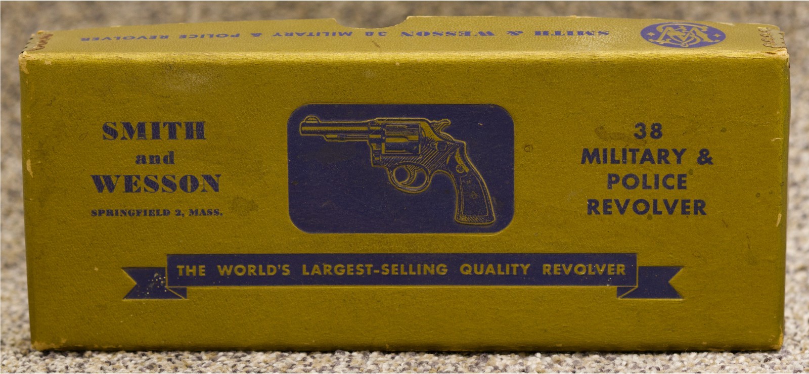 Vintage Smith & Wesson .38 Military & Police Revolver Gold Picture Box - Empty