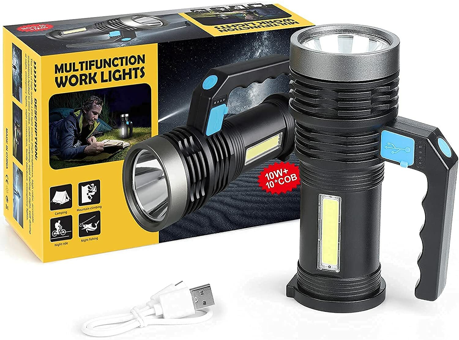 350000000 Lumen Super Bright LED Tactical Flashlight Rechargeable LED Work Light