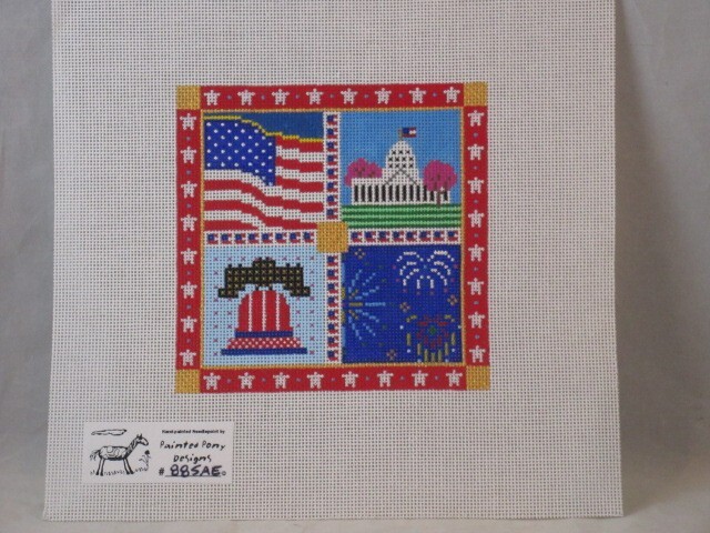 Painted Pony Designs Patriotic Squares Handpainted 18 Count