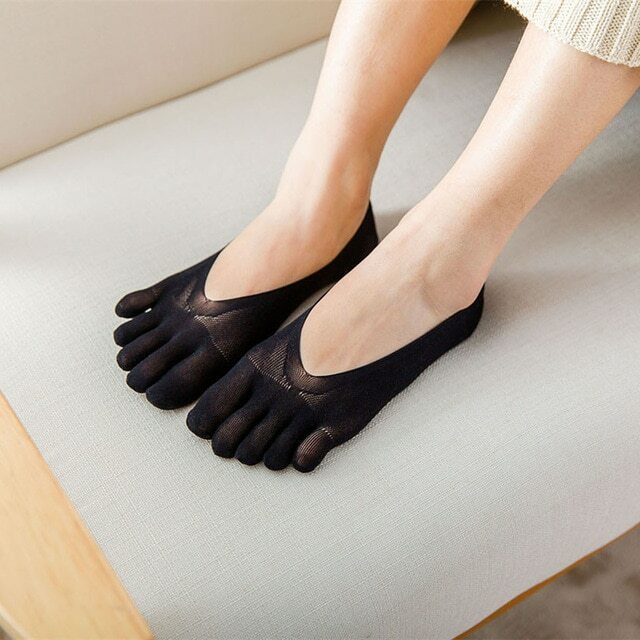 Orthopedic Compression Five Finger Non-Slip Toe Socks Low Cut Liner With Gel Tab