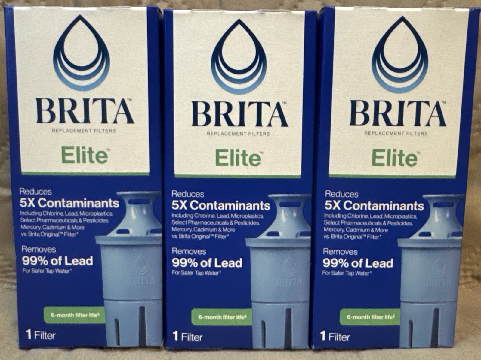 3 Pack BRITA ELITE Replacement Filter 6 Month Filter Life 36243 New Sealed Boxes