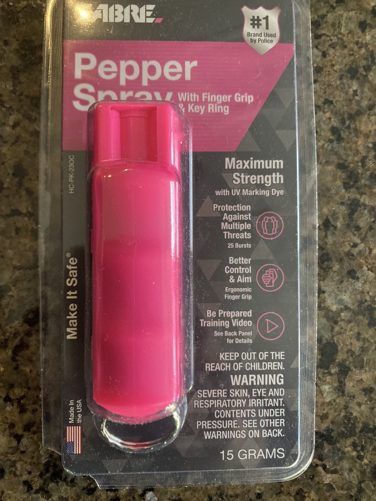 NEW SABRE Pepper Spray HC-PK-23OC PINK Campus Work Club Walk Jog Run Safety