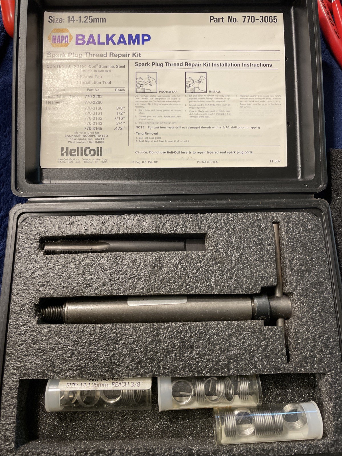 NAPA Balkamp HeliCoil Spark Plug Thread Repair Insert Kit 14-1.25mm - 770-3065