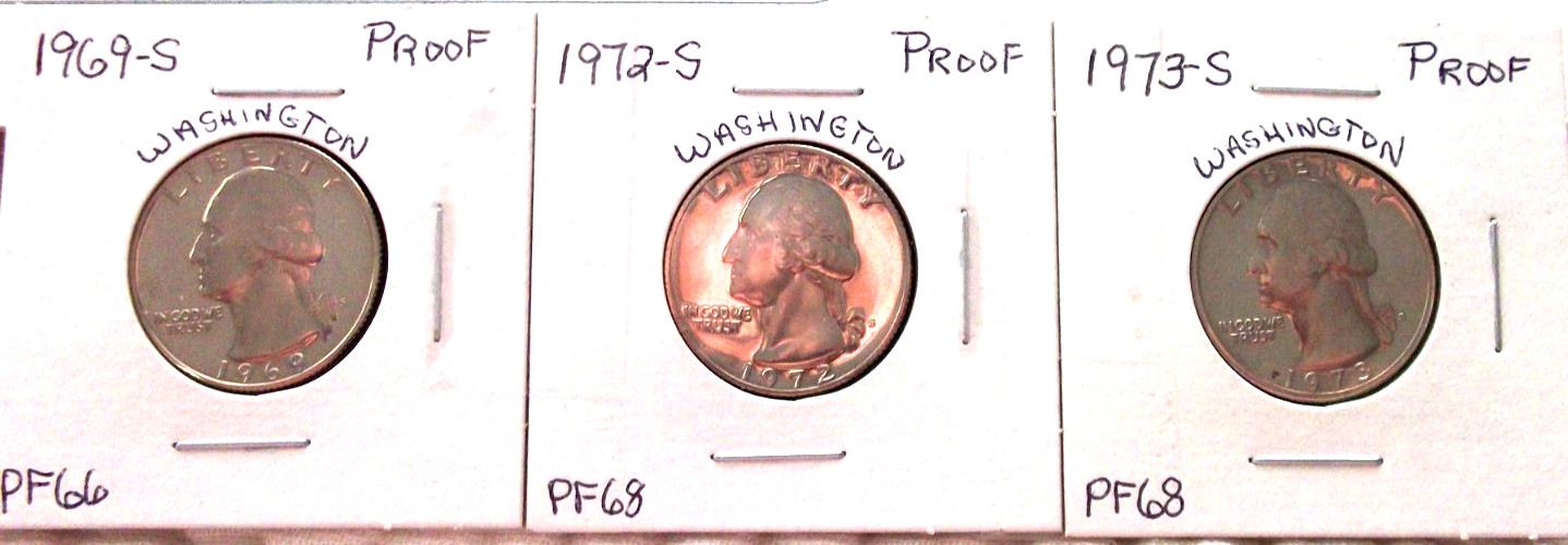 1969/1972/1973 SAN FRANCISCO WASHINGTON QUARTERS IN HIGH END PROOF CONDITION