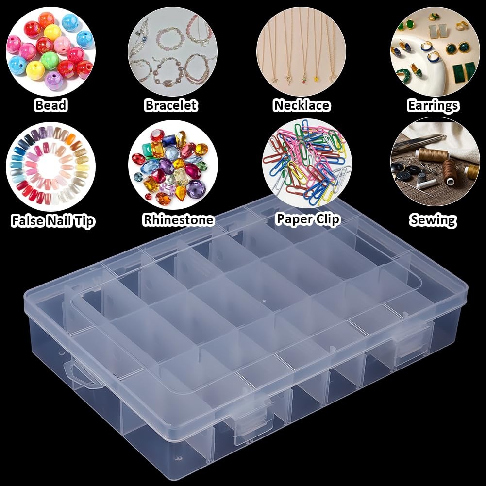 24 Grid Removable Divider Rectangle Bead Organizer Container Box with