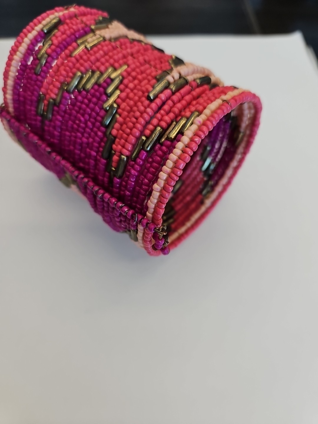 Woven Wire Bead Cuff Bracelet Pinks And Purples