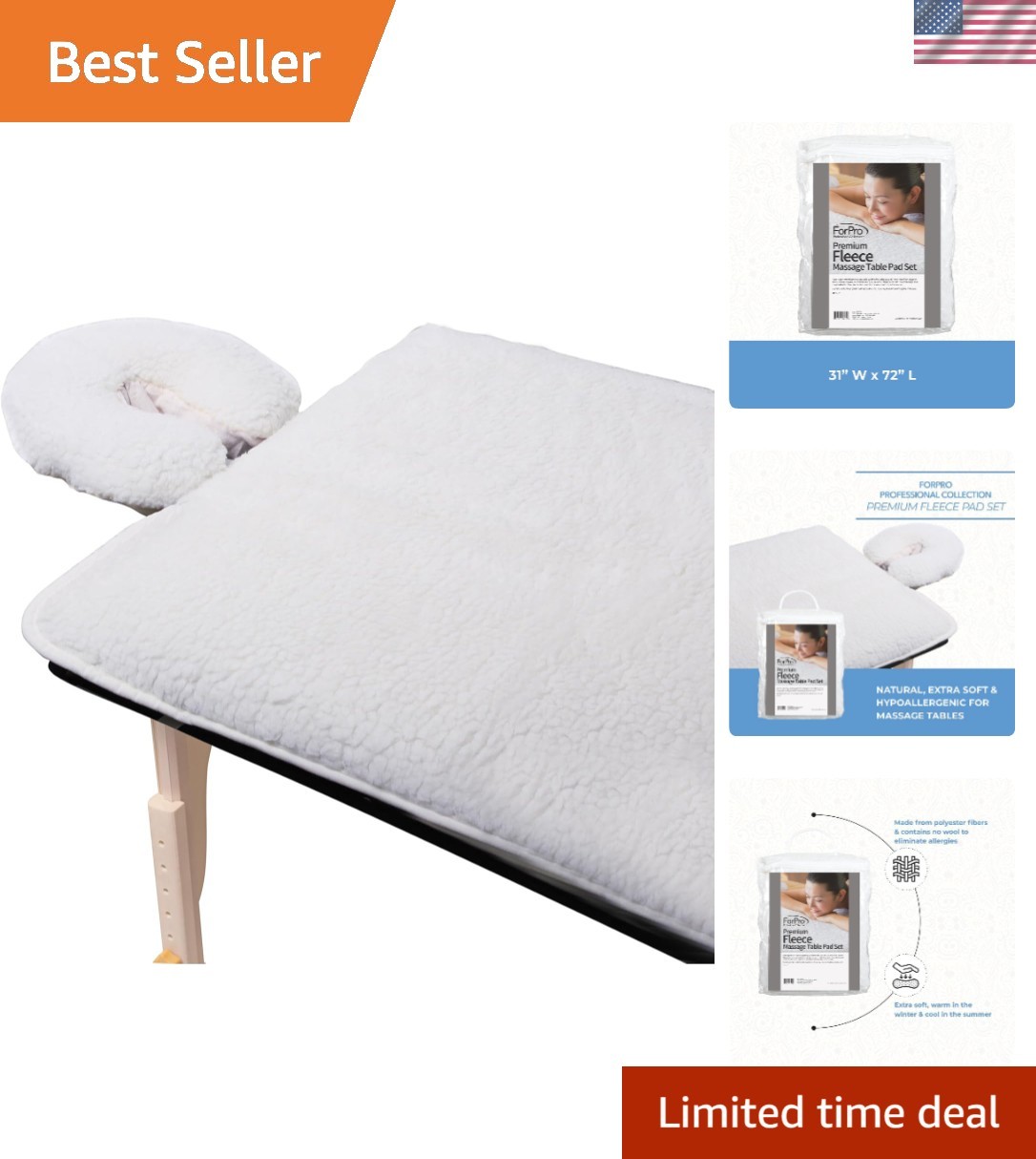 Extra Soft Massage Pad Set with Face Cradle Cover - All-Season Comfort 31''x72''
