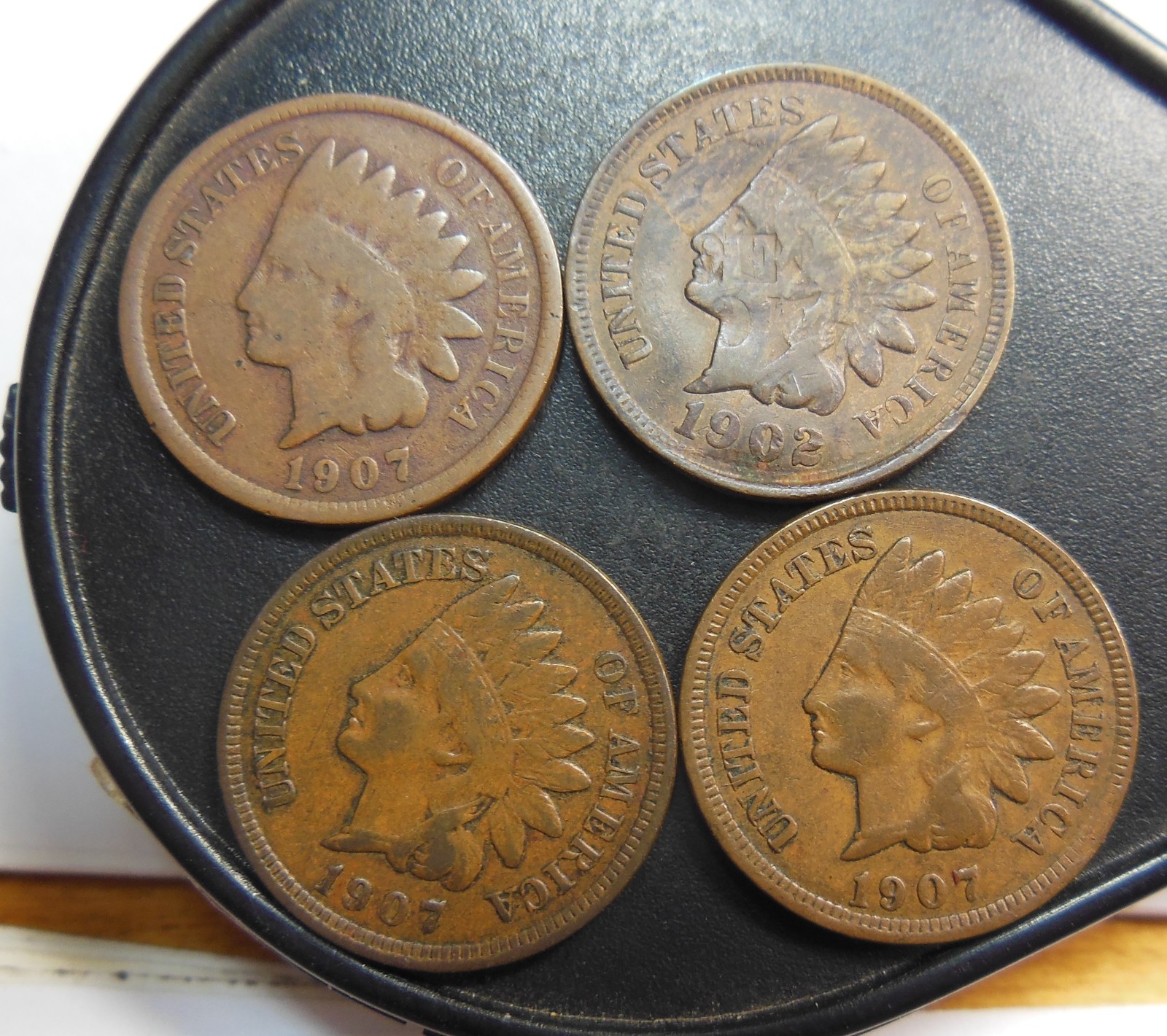 3 1907 CENTS WITH MINOR DATE DOUBLING, 1902 DAMAGED? NOT SURE WHAT IT IS.