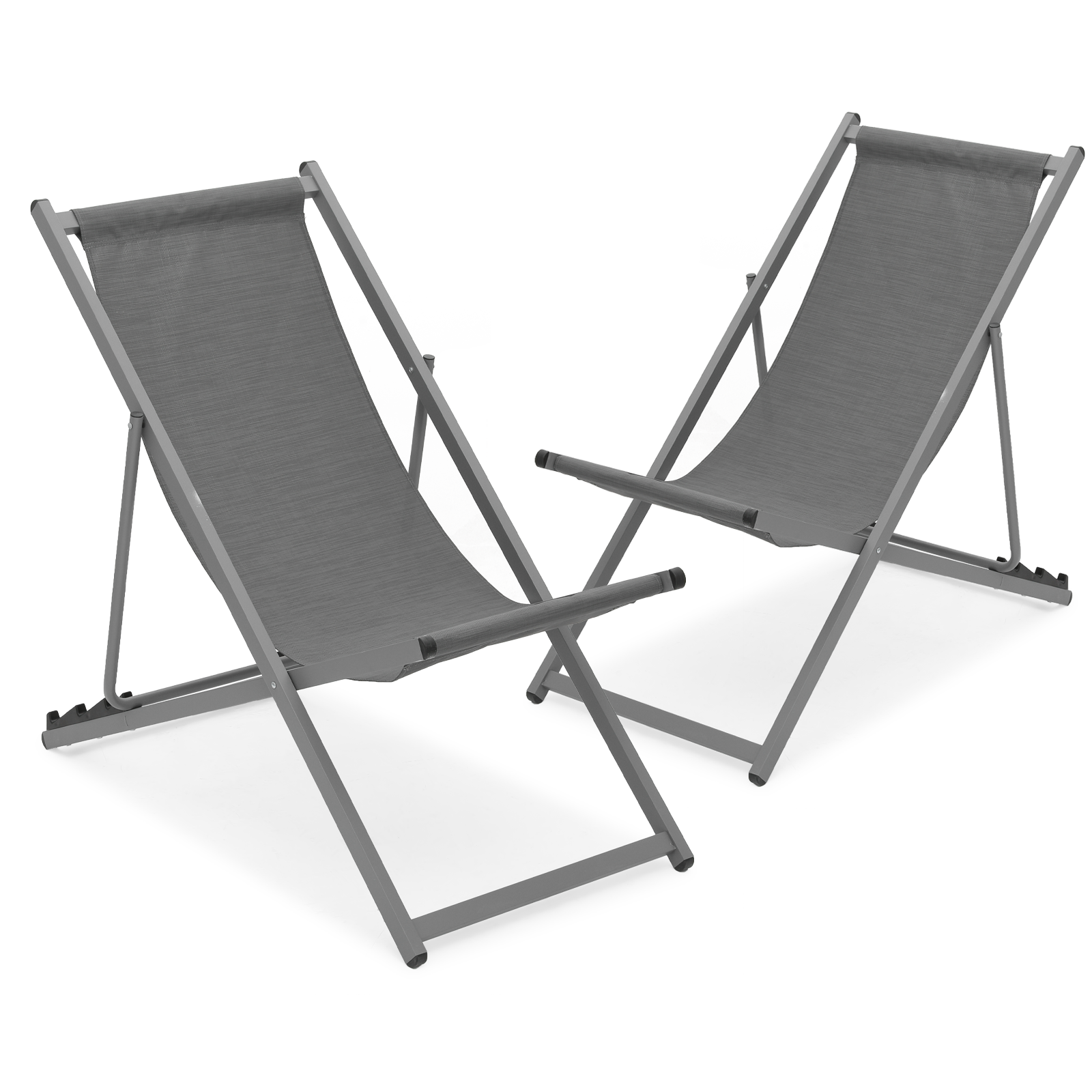 2 Pack Foldable Beach Sling Chair Set Adjustable Backrest Reclinable Lounge Seat