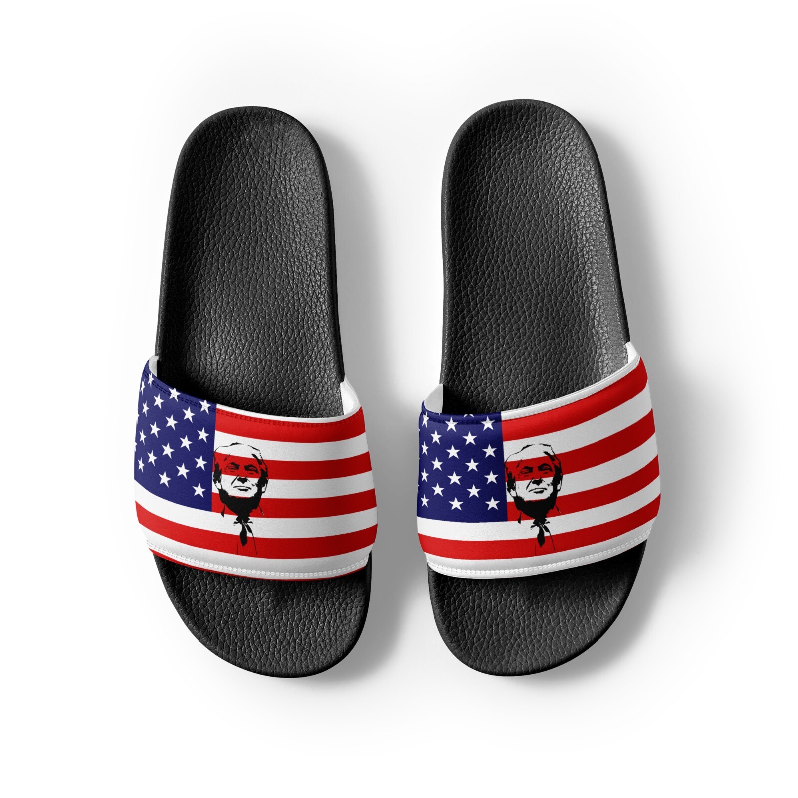 American Flag TRUMP picture slides, MAGA Patriotic Sadndals, slip ons, Sz 9.5
