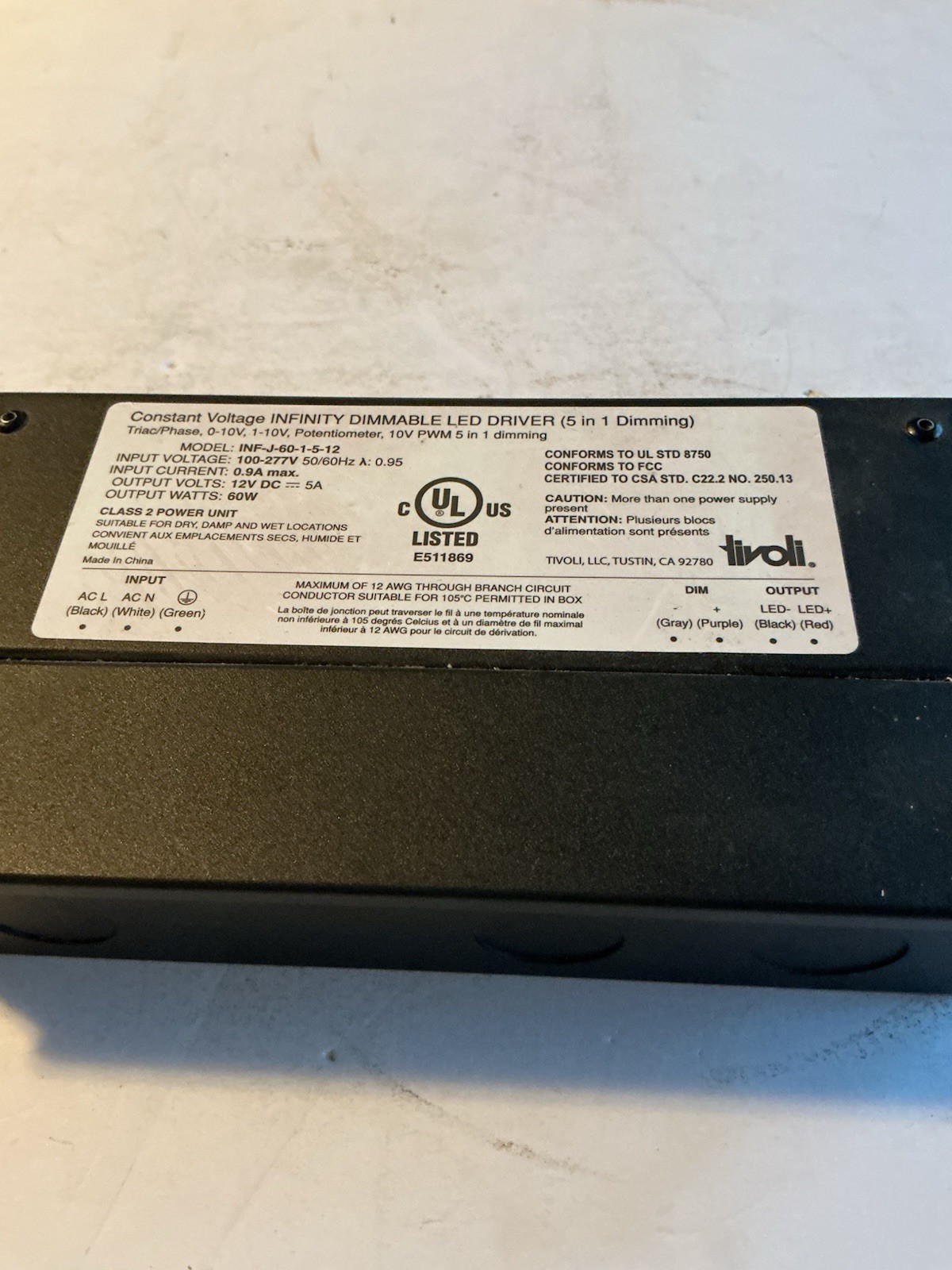 TIVOLI # INF-J-60-1-5-12 / Constant Voltage INFINITY DIMMABLE LED DRIVER.