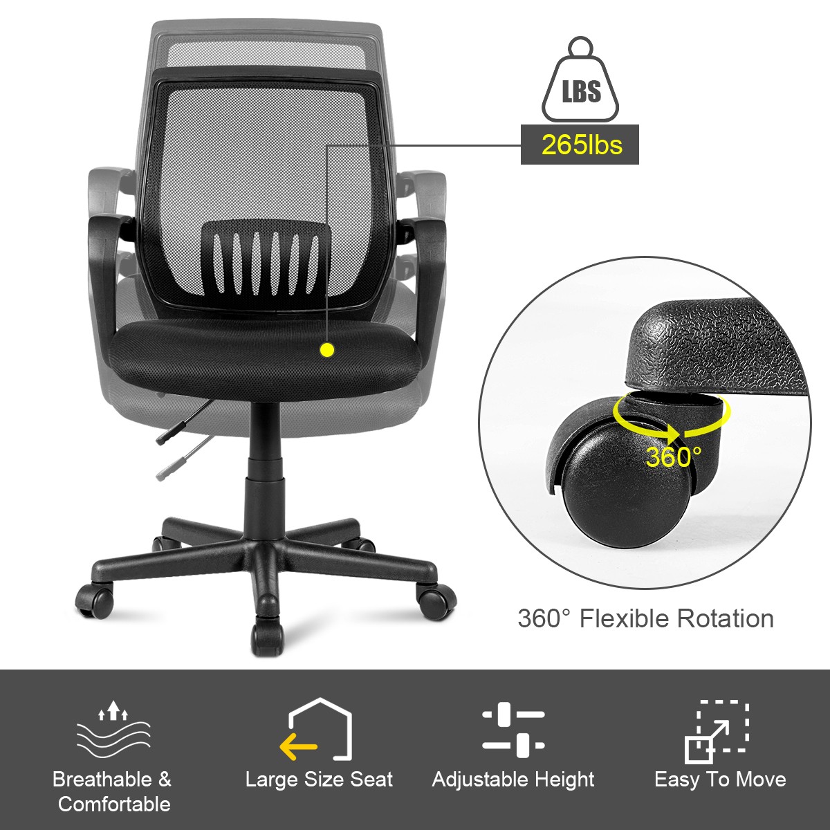 Ergonomic Office Chair Mesh Computer Desk Chair Lumbar Support Adjustable Height
