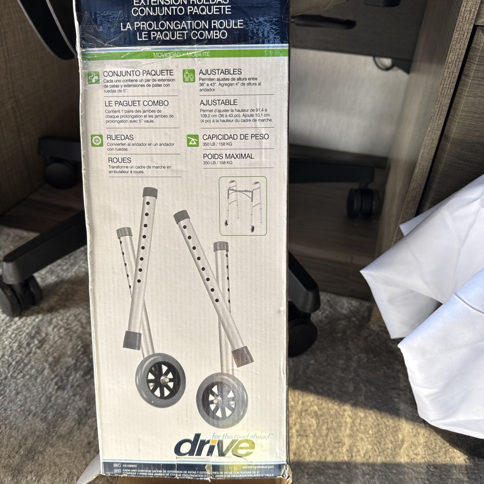 Drive Extension Leg with Wheel Fits Most Standard Walkers 10108WC NEW IN BOX!