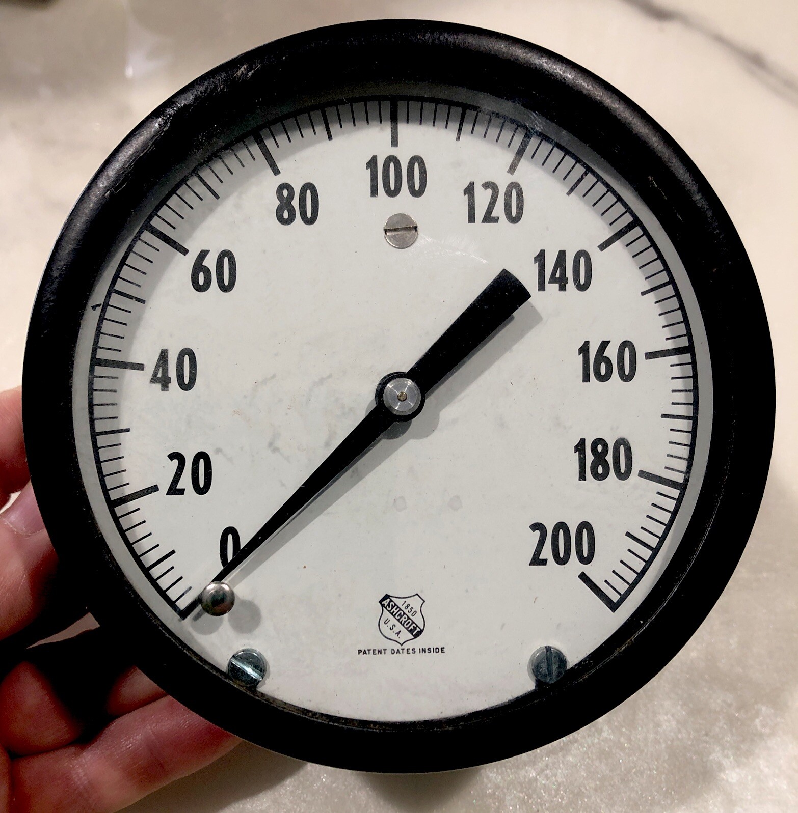 Vintage Ashcroft pressure gauge wall mount industrial large Steam Punk 4.75”