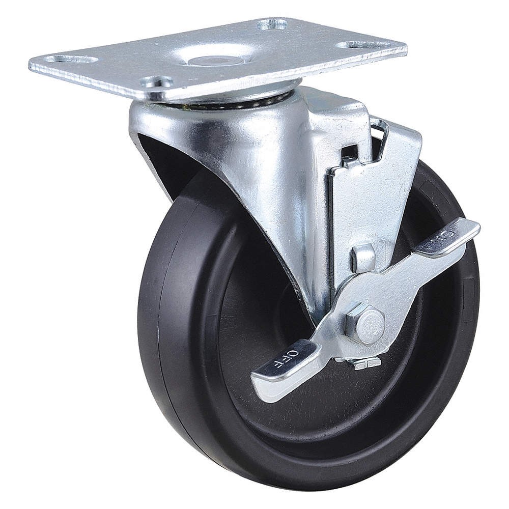 GRAINGER APPROVED 33J016 Plate Caster,Swivel,Polyolefin,6 1/8"H 33J016