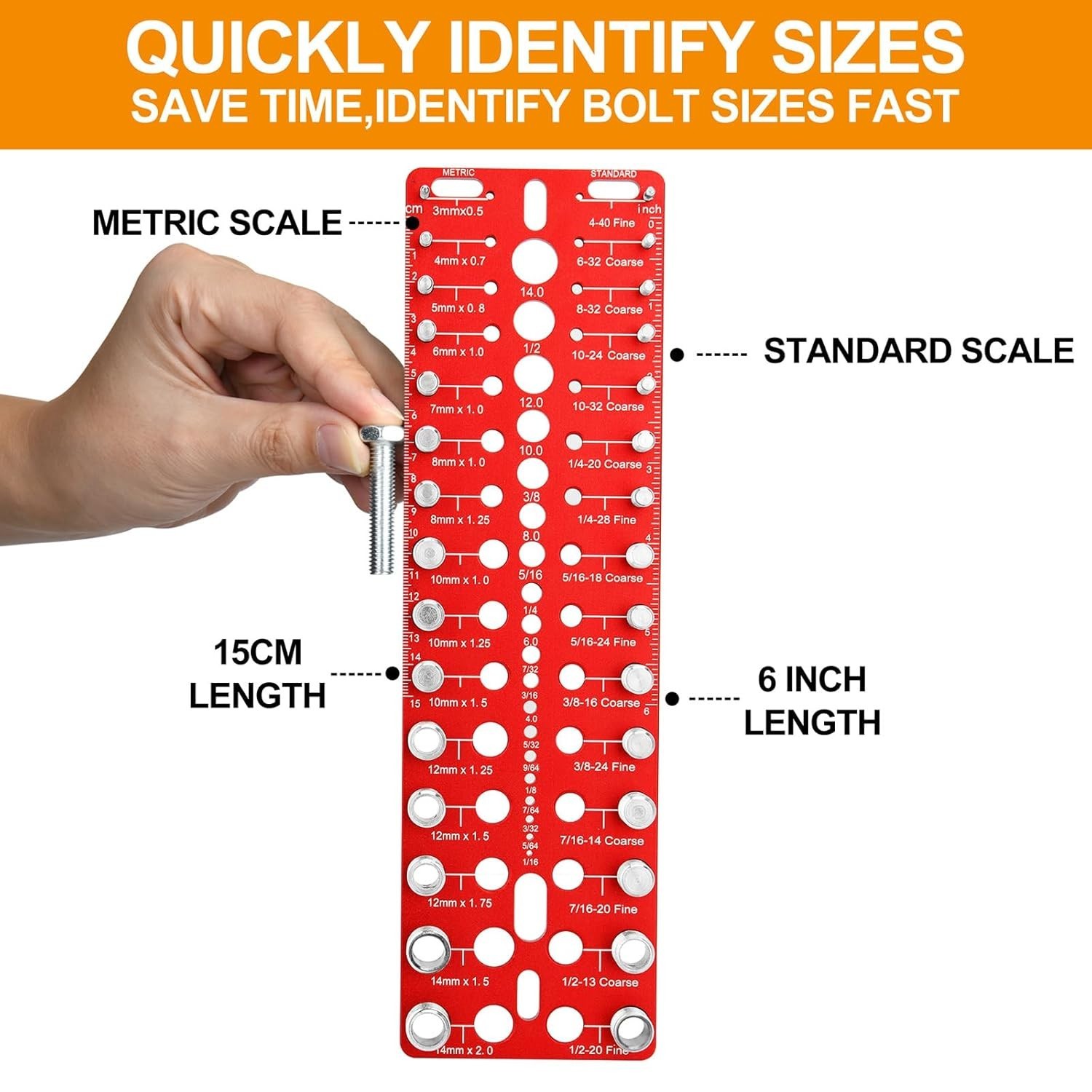 Thread Checker Bolt Nut Gauge SAE Metric Drill Bit Measurement Tool