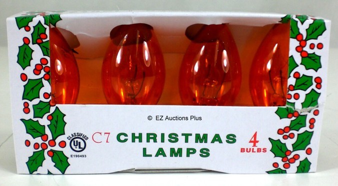 (4 Pack) of Transparent ORANGE C-7 Light Bulbs 5 Watt Holiday Christmas Night