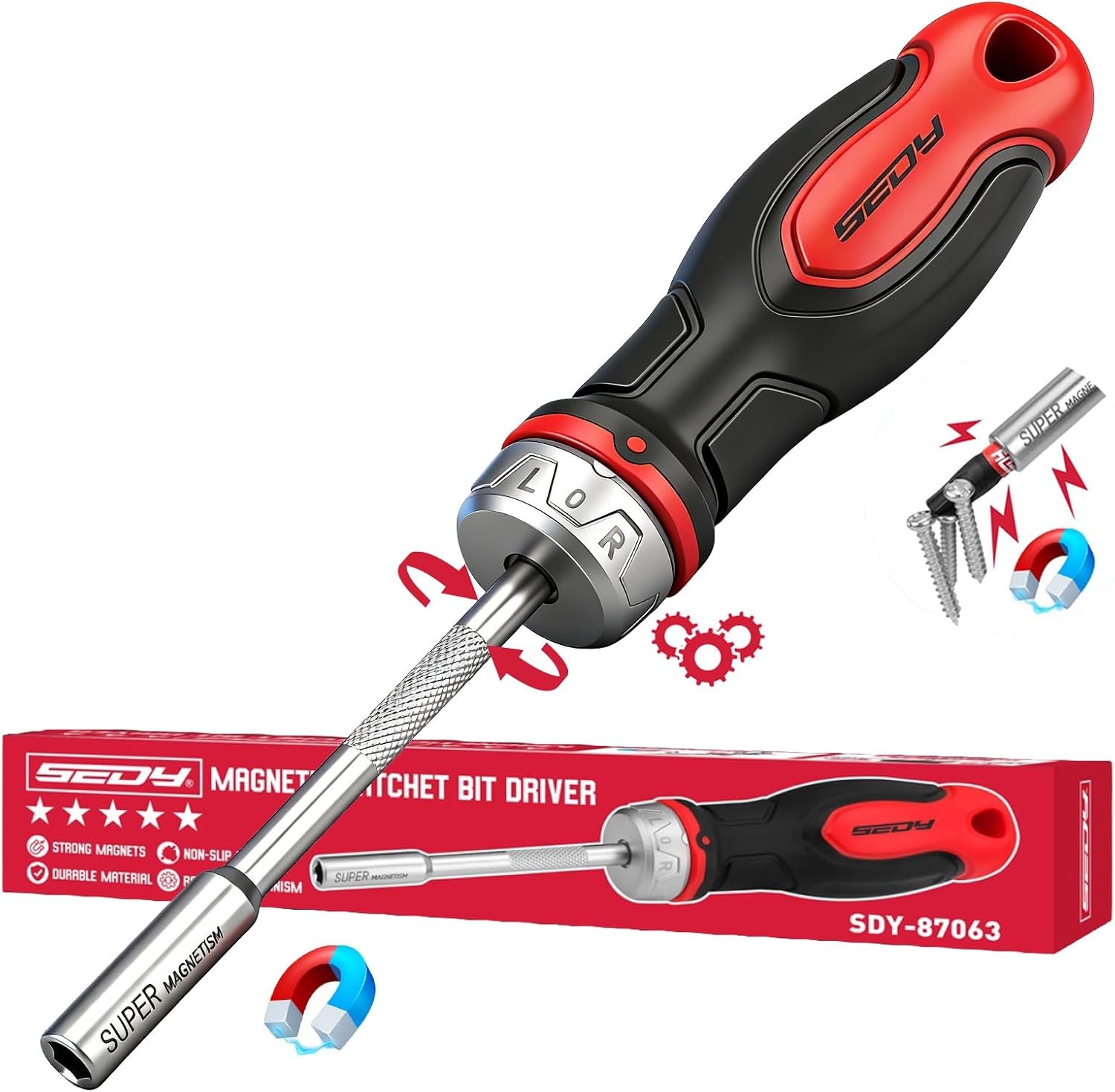 1/4″ Magnetic Ratcheting Screwdriver, Durable Bit Holding Screwdriver With