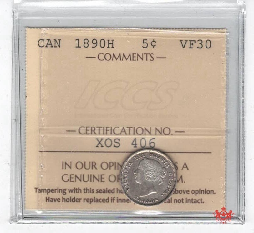 1890H Canada 5 Cents - ICCS VF30 - XOS 406