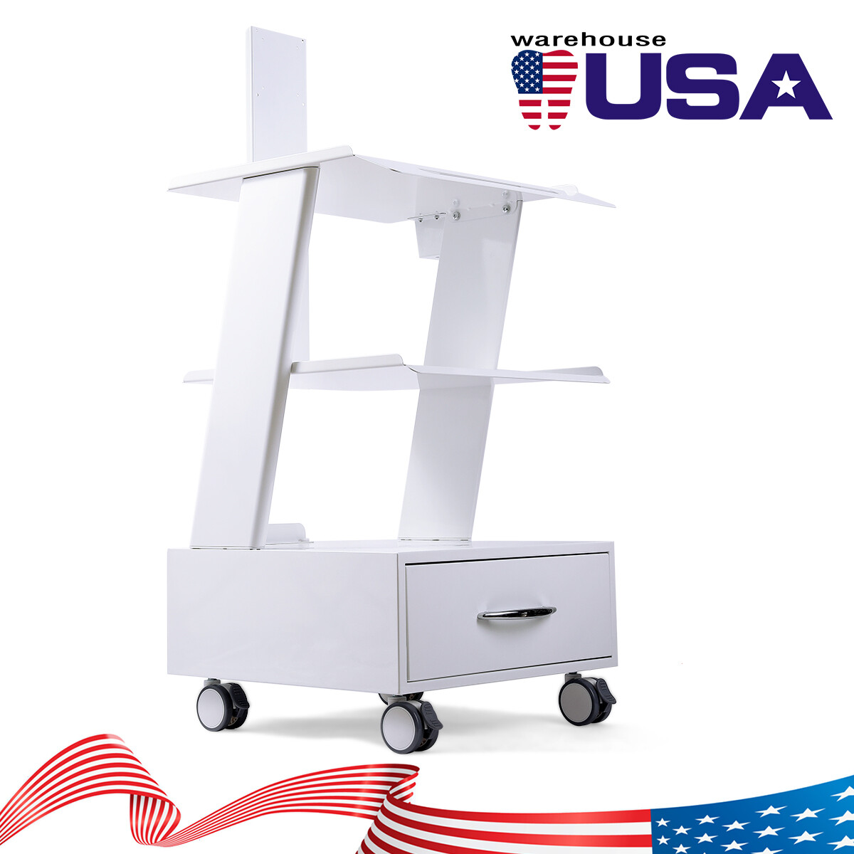 Dental Lab Mobile Rolling Cart Mouth Sweeping Trolley with Drawer 1000W