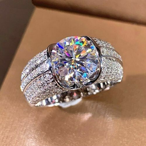 2.26 Ct Round Cut Simulated Diamond Wedding Men's Band Ring 925 Sterling Silver