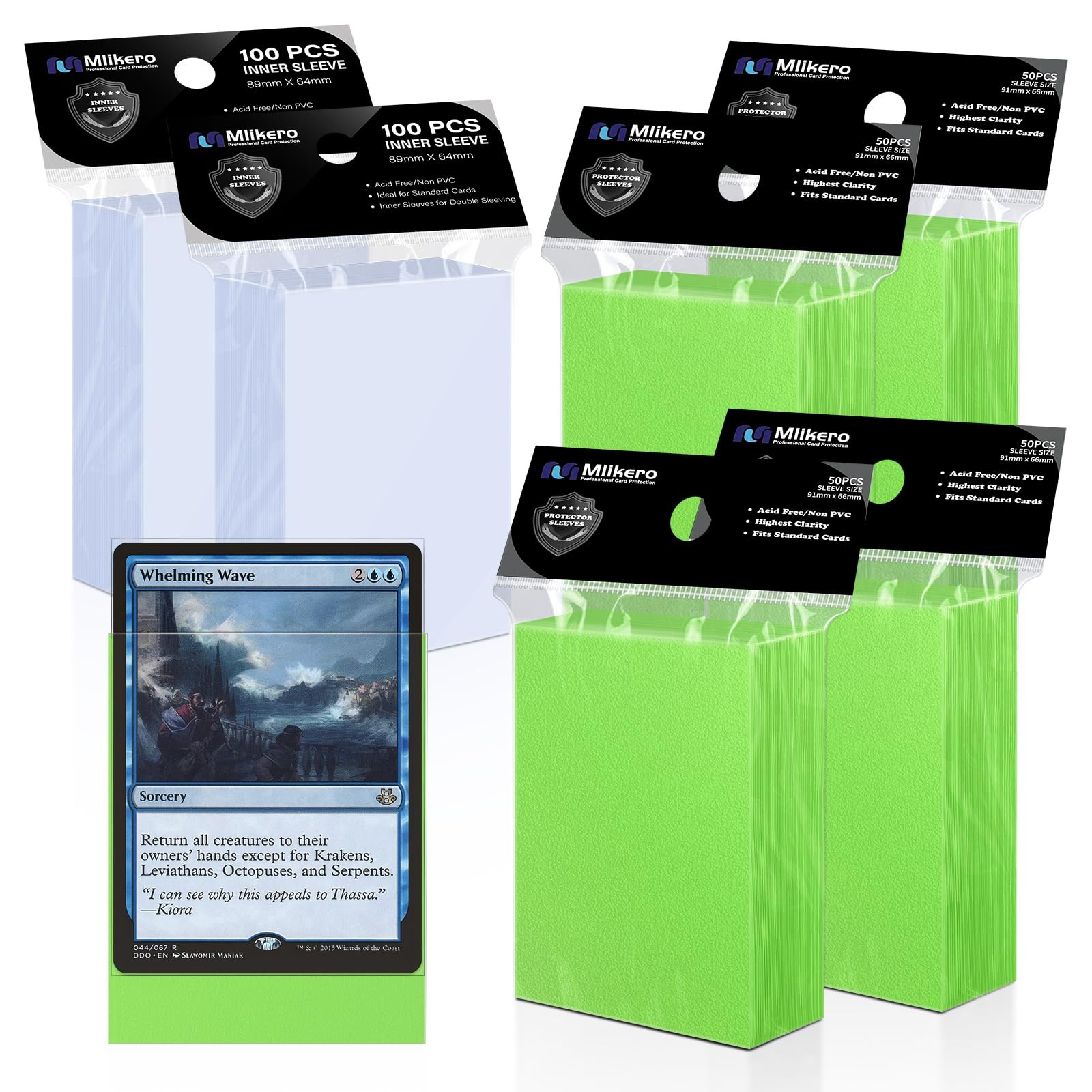 400 Pack Card Sleeves, 200 Matte 200 Sleeve+200 Inner Sleeve, Green