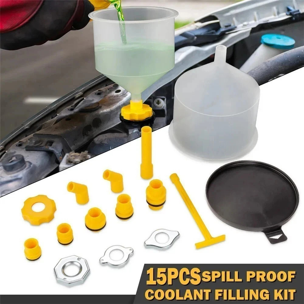 15 Pieces Spill Proof Radiator Coolant Filling Funnel Kit Car Auto Fluid Oil SET