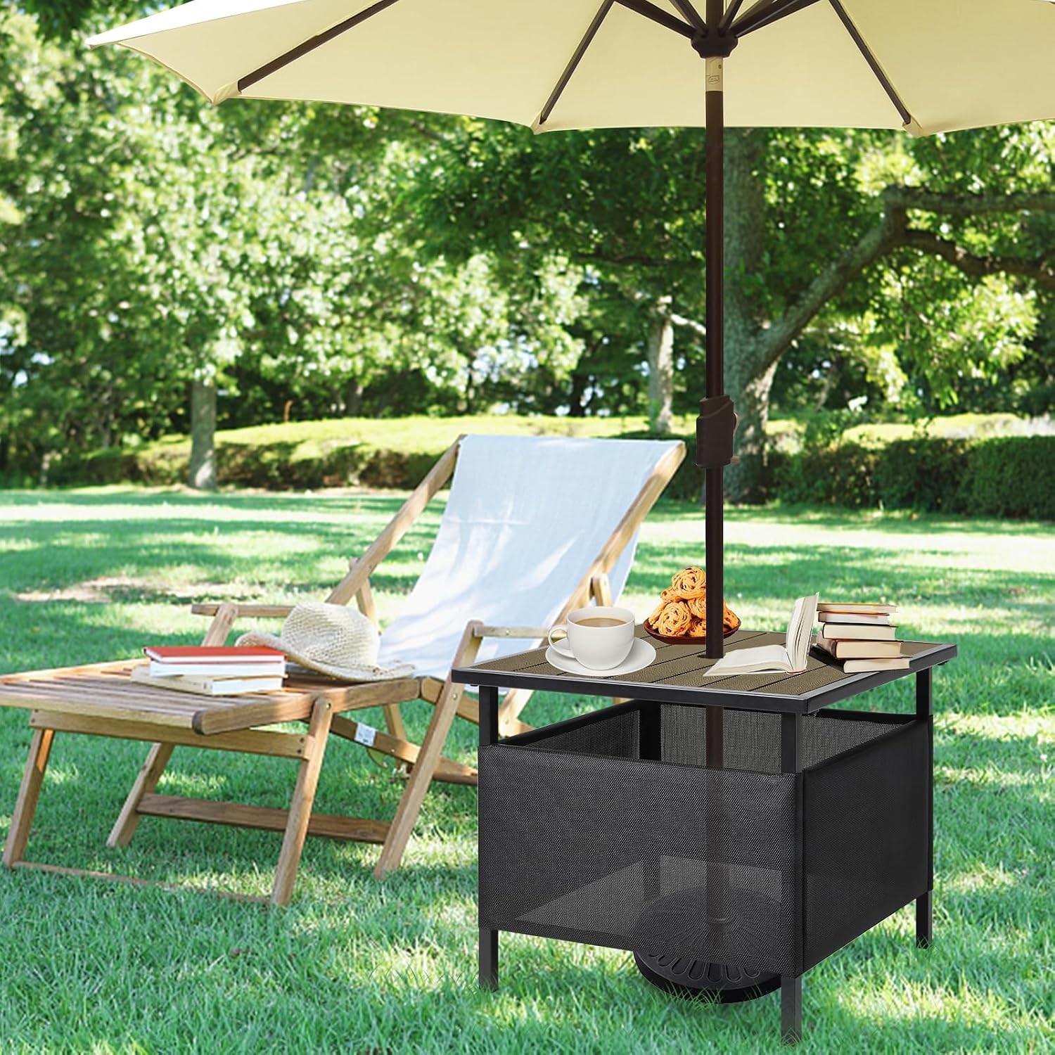 Adirondack Square Outdoor Side Table with Umbrella Hole, Pool Composite Patio...