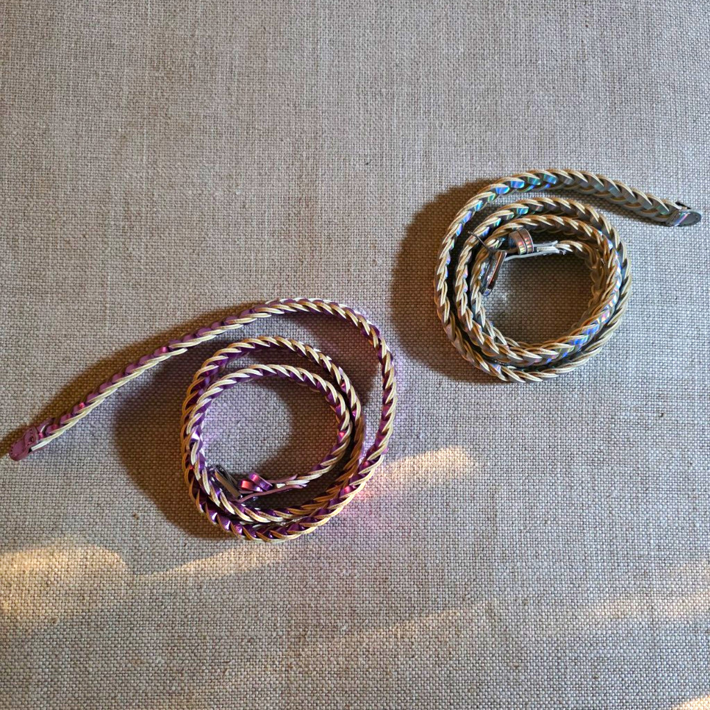 Braided Rope Western Horse Reins with Metal Ends, Purple Gray Red